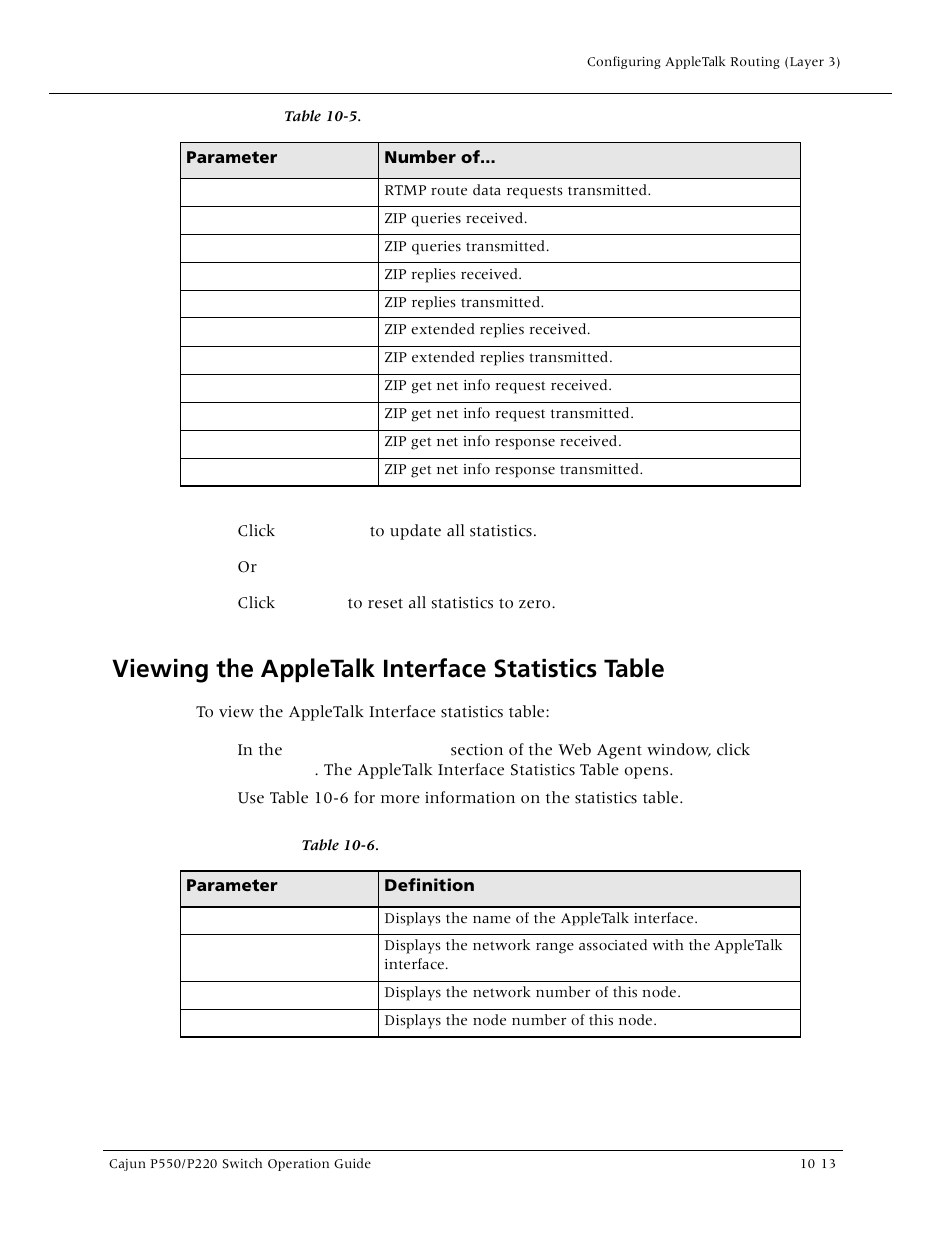 Viewing the appletalk interface statistics table, Viewing the appletalk interface statistics tab | Lucent Technologies P550 User Manual | Page 211 / 335