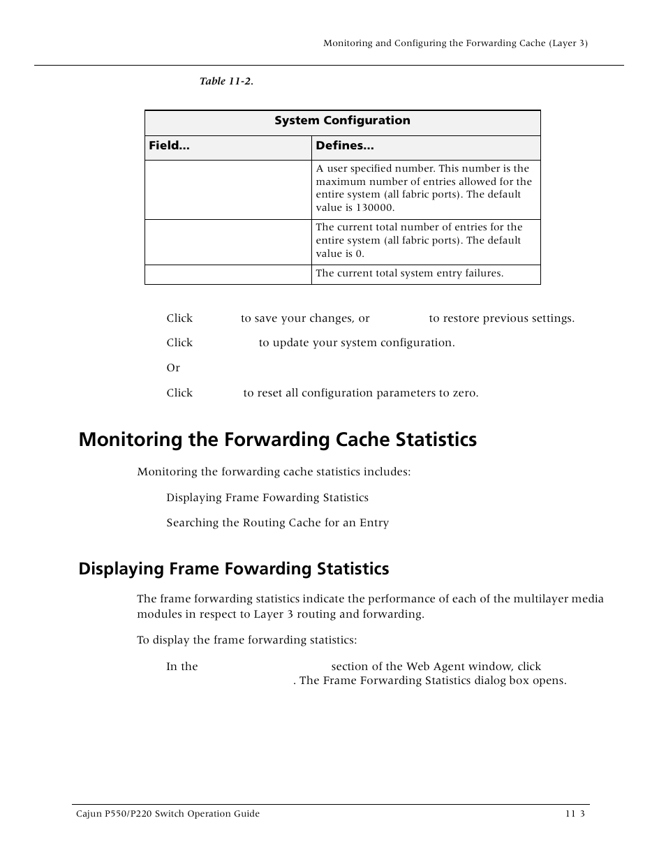 Monitoring the forwarding cache statistics, Displaying frame fowarding statistics, Monitoring the forwarding cache statistics -3 | Displaying frame fowarding statistics -3 | Lucent Technologies P550 User Manual | Page 219 / 335