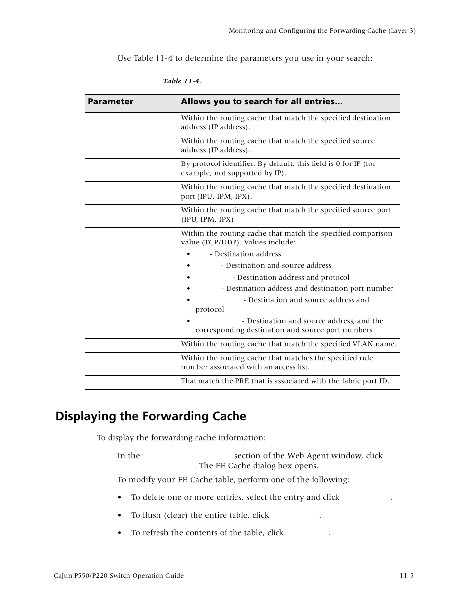 Displaying the forwarding cache, Displaying the forwarding cache -5 | Lucent Technologies P550 User Manual | Page 221 / 335