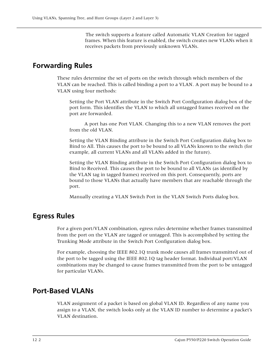 Forwarding rules, Egress rules, Port-based vlans | Egress rules -2, Port-based vlans -2, Deleting a multicast session client port -8 | Lucent Technologies P550 User Manual | Page 224 / 335