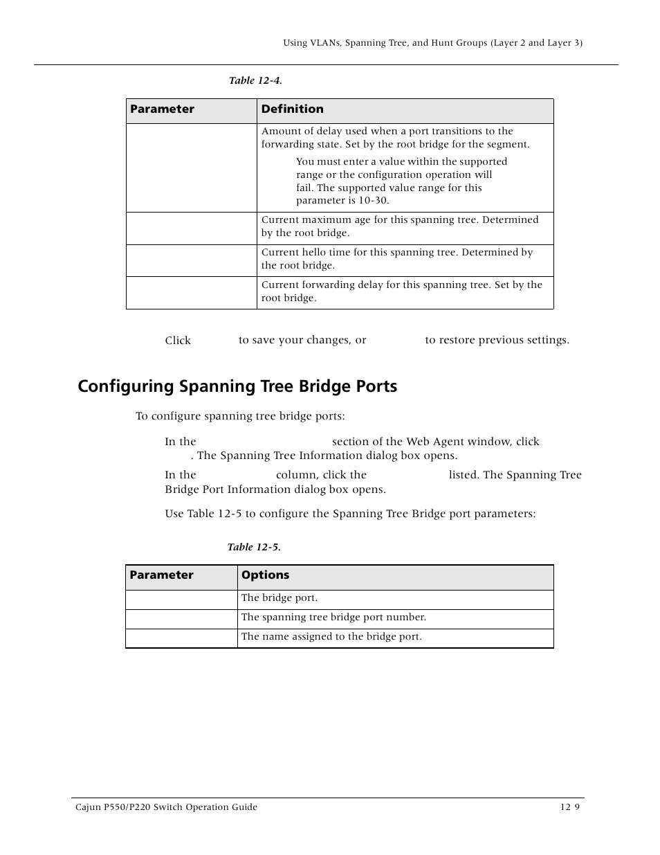 Configuring spanning tree bridge ports, Configuring spanning tree bridge ports -9, Configuring spanning tree bridge port | Lucent Technologies P550 User Manual | Page 231 / 335