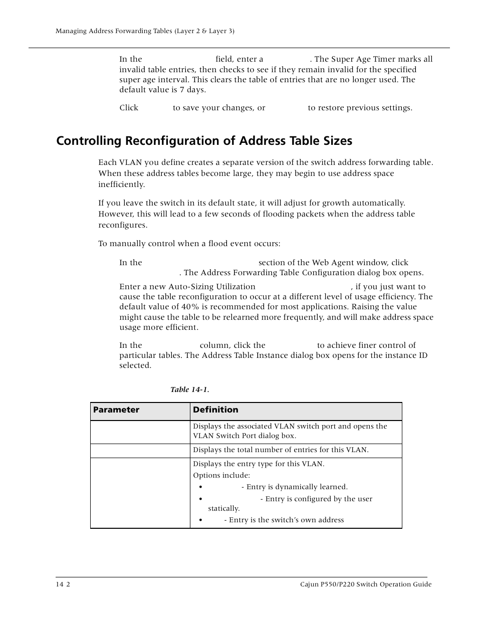 Controlling reconfiguration of address table sizes | Lucent Technologies P550 User Manual | Page 242 / 335