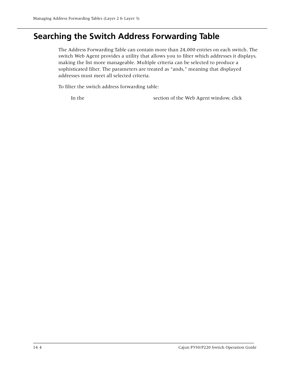 Searching the switch address forwarding table, Searching the switch address forwarding table -4 | Lucent Technologies P550 User Manual | Page 244 / 335