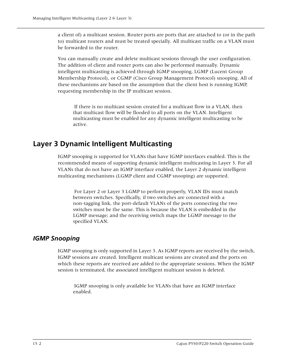 Layer 3 dynamic intelligent multicasting, Igmp snooping, Layer 3 dynamic intelligent multicasting -2 | Igmp snooping -2 | Lucent Technologies P550 User Manual | Page 248 / 335