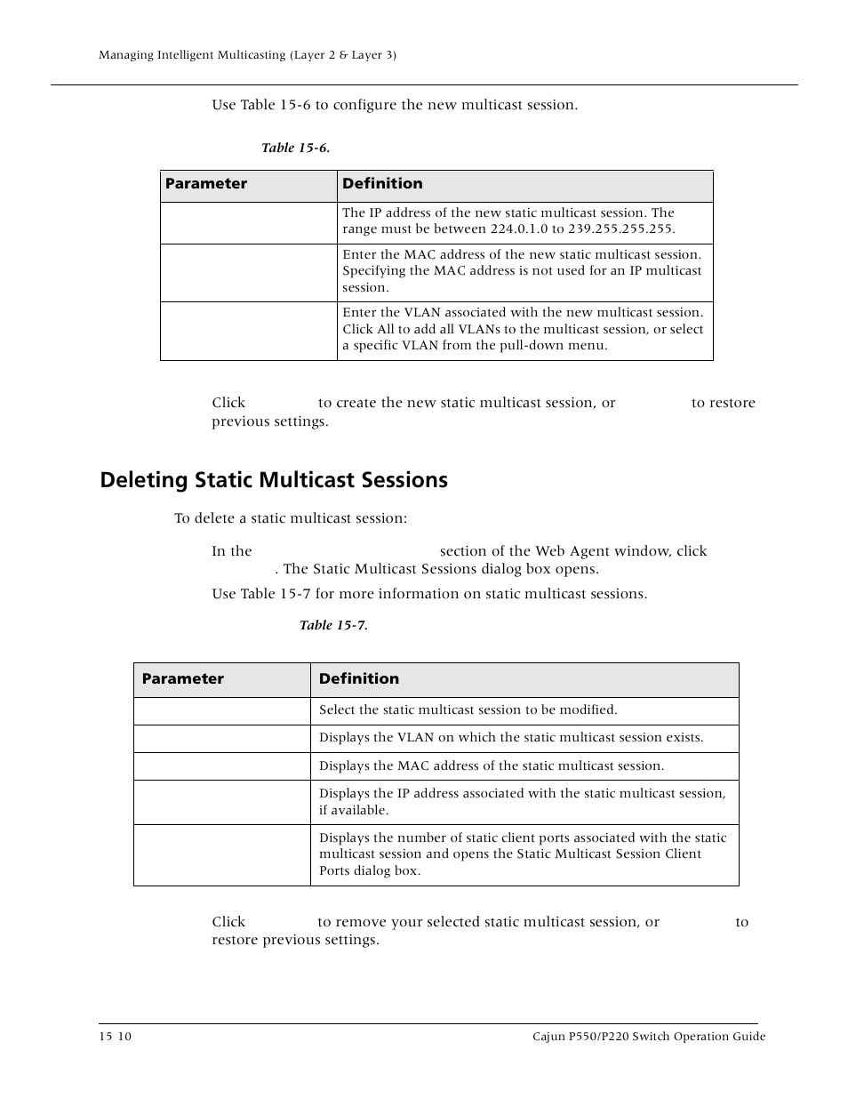 Deleting static multicast sessions, Deleting static multicast sessions -10 | Lucent Technologies P550 User Manual | Page 256 / 335