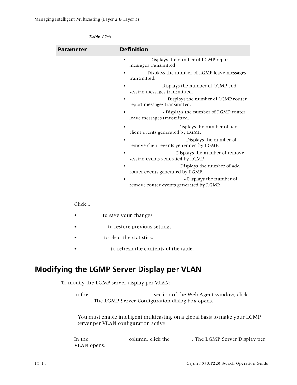 Modifying the lgmp server display per vlan, Modifying the lgmp server display per vlan -14 | Lucent Technologies P550 User Manual | Page 260 / 335
