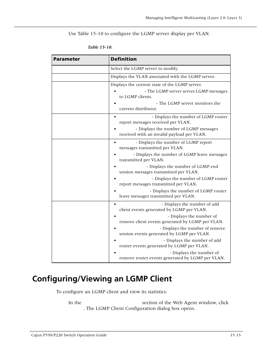 Configuring/viewing an lgmp client, Configuring/viewing an lgmp client -15 | Lucent Technologies P550 User Manual | Page 261 / 335