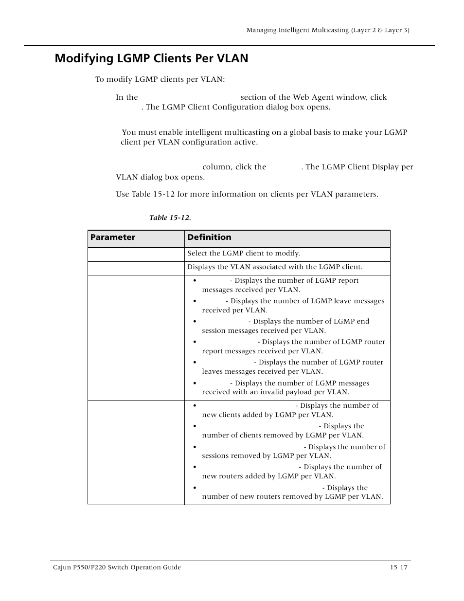 Modifying lgmp clients per vlan, Modifying lgmp clients per vlan -17 | Lucent Technologies P550 User Manual | Page 263 / 335