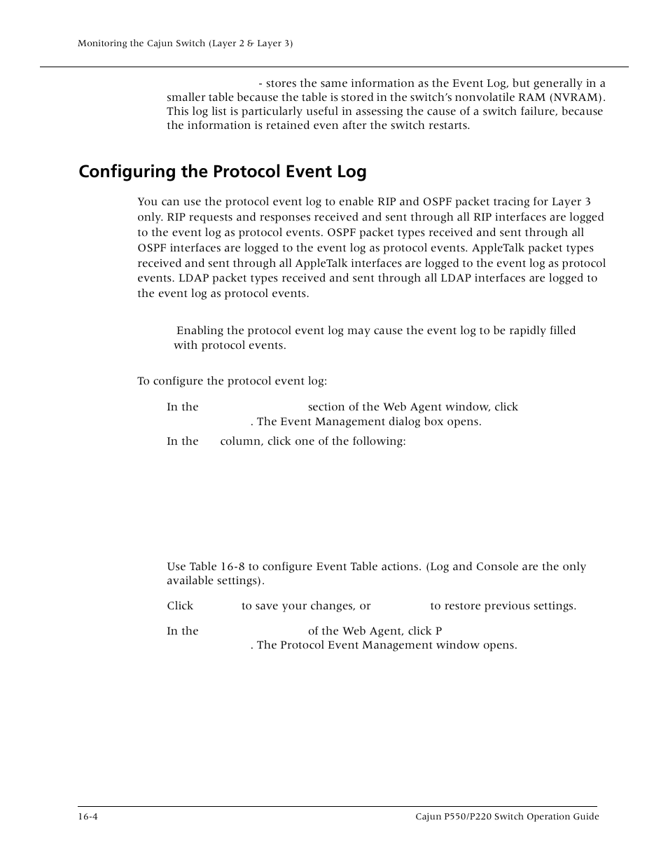Configuring the protocol event log, Configuring the protocol event log -4 | Lucent Technologies P550 User Manual | Page 270 / 335