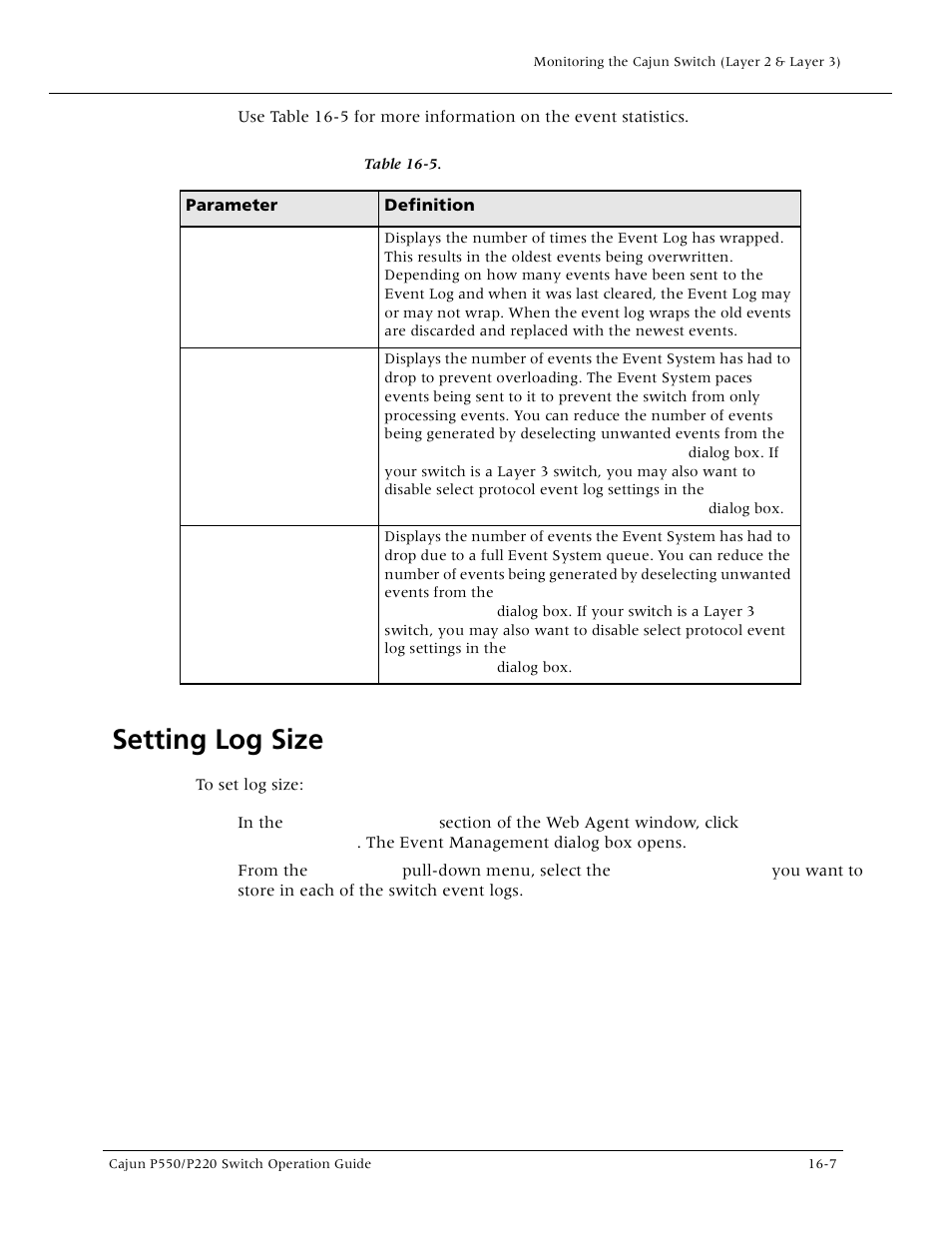 Setting log size, Setting log size -7, Etting log size | Lucent Technologies P550 User Manual | Page 273 / 335