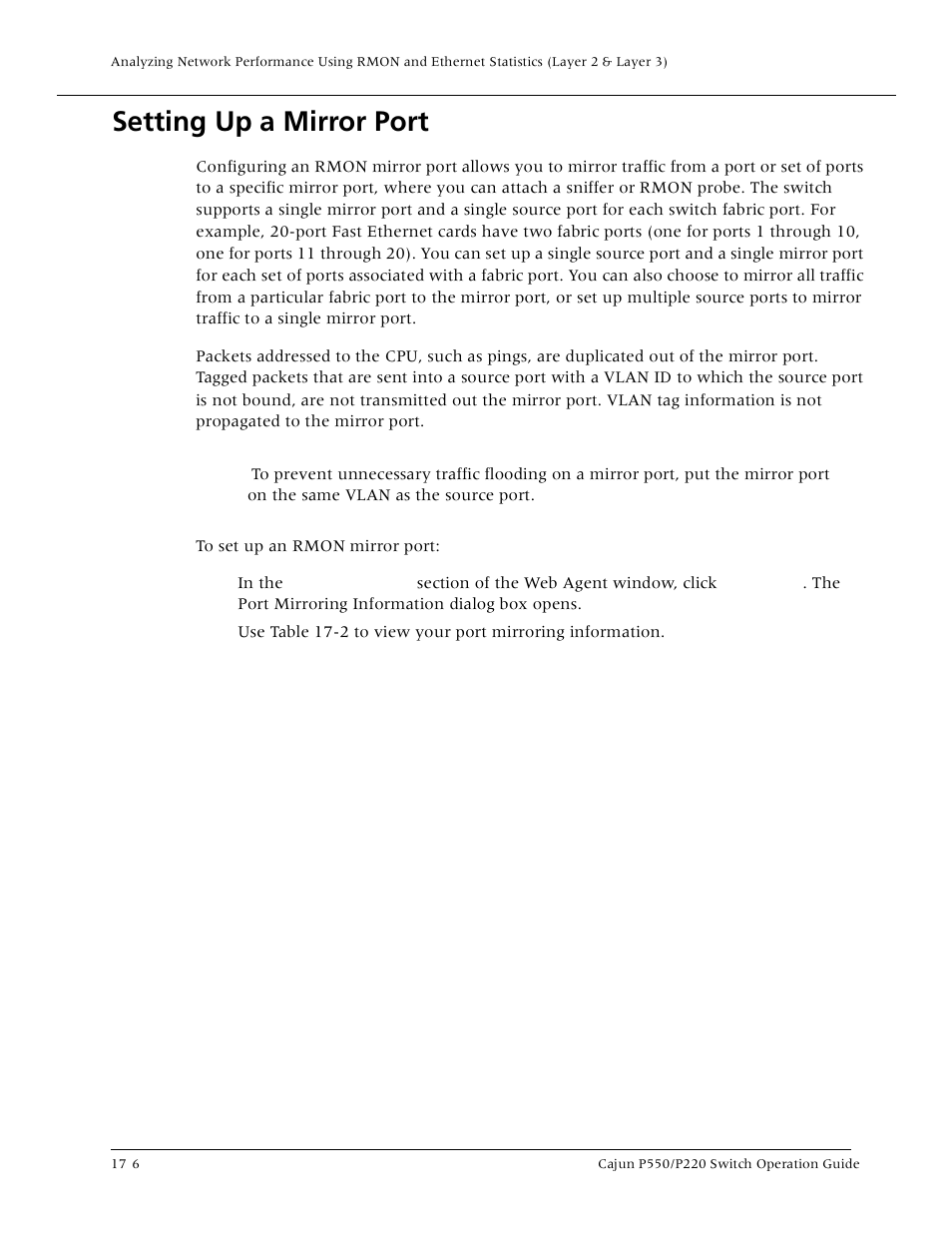 Setting up a mirror port, Setting up a mirror port -6 | Lucent Technologies P550 User Manual | Page 282 / 335
