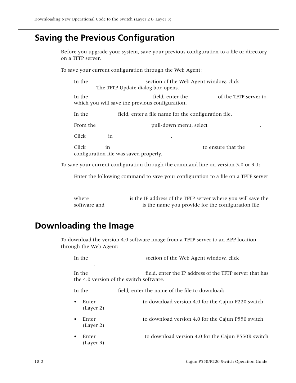 Saving the previous configuration, Downloading the image, Downloading the imag | Lucent Technologies P550 User Manual | Page 286 / 335