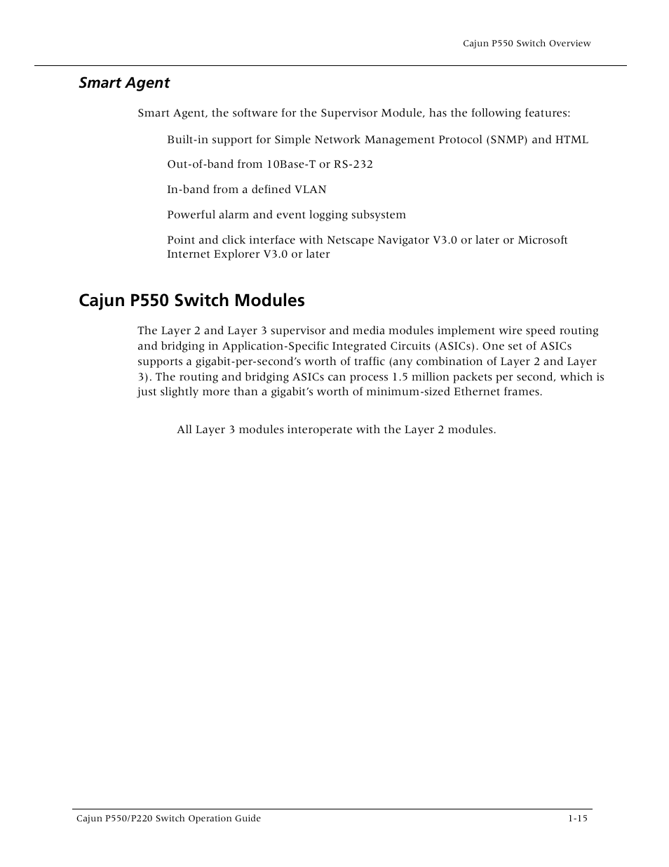 Smart agent, Cajun p550 switch modules, Smart agent -15 | Cajun p550 switch modules -15 | Lucent Technologies P550 User Manual | Page 35 / 335