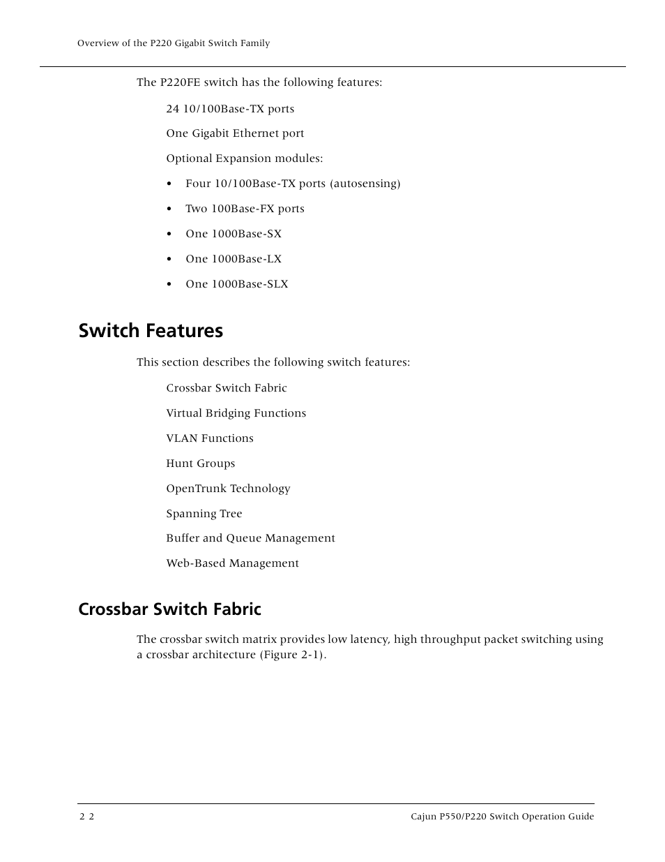 Switch features, Crossbar switch fabric, Switch features -2 | Crossbar switch fabric -2 | Lucent Technologies P550 User Manual | Page 38 / 335