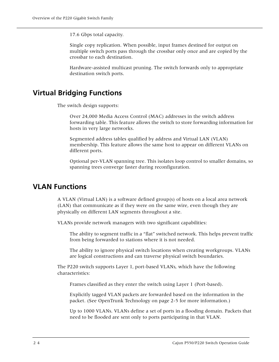 Virtual bridging functions, Vlan functions, Virtual bridging functions -4 vlan functions -4 | Lucent Technologies P550 User Manual | Page 40 / 335