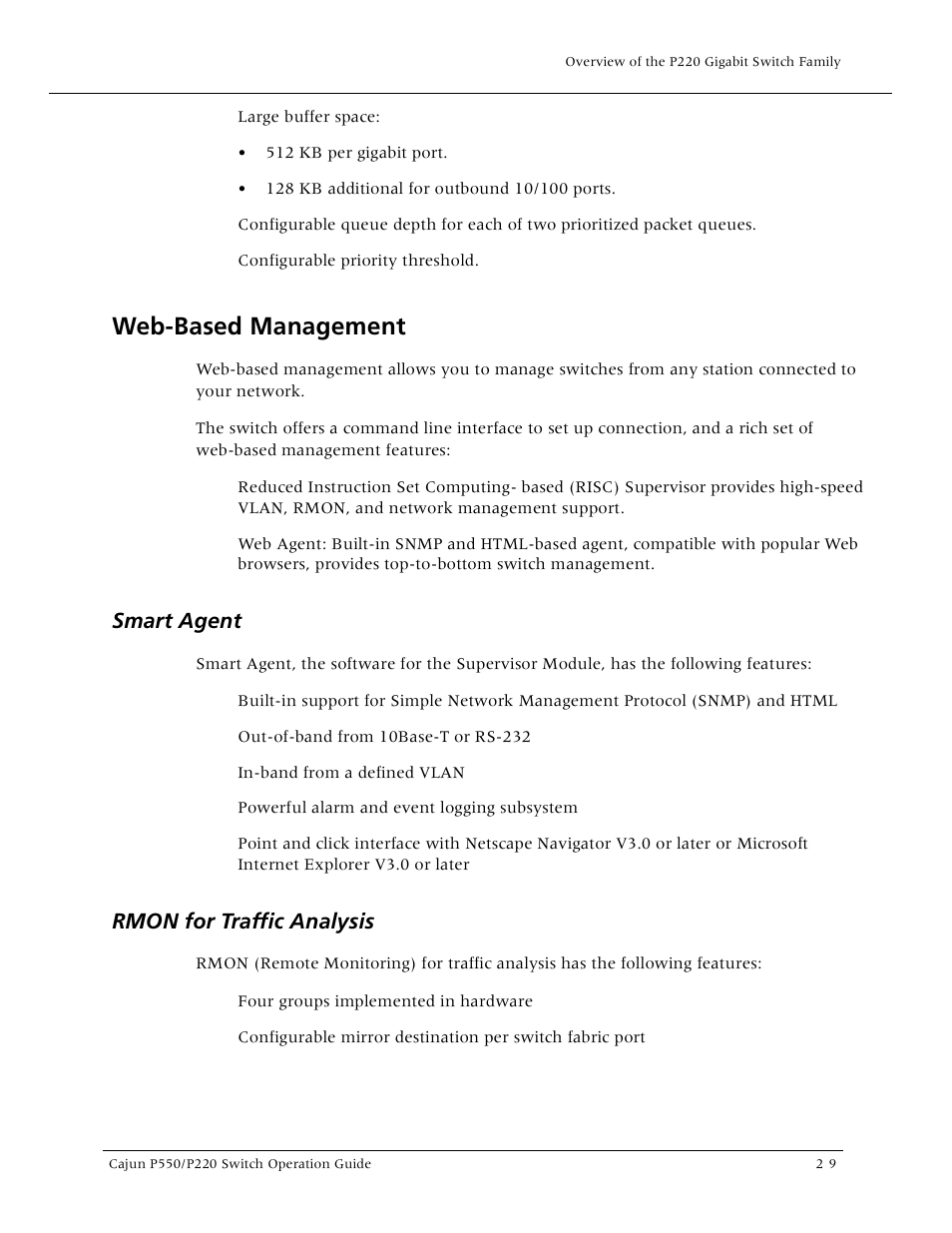 Web-based management, Smart agent, Rmon for traffic analysis | Web-based management -9, Smart agent -9 rmon for traffic analysis -9 | Lucent Technologies P550 User Manual | Page 45 / 335