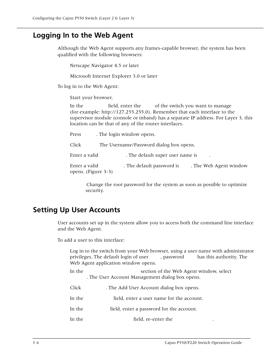 Logging in to the web agent, Setting up user accounts | Lucent Technologies P550 User Manual | Page 52 / 335