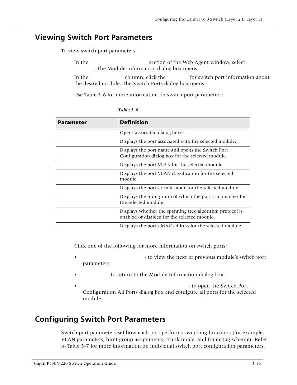 Viewing switch port parameters, Configuring switch port parameters | Lucent Technologies P550 User Manual | Page 59 / 335