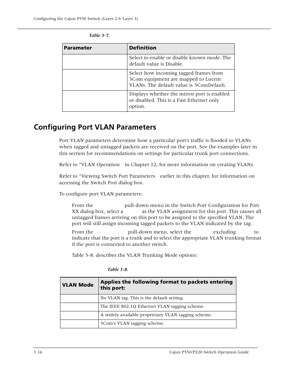 Configuring port vlan parameters, Configuring port vlan parameters -16 | Lucent Technologies P550 User Manual | Page 62 / 335