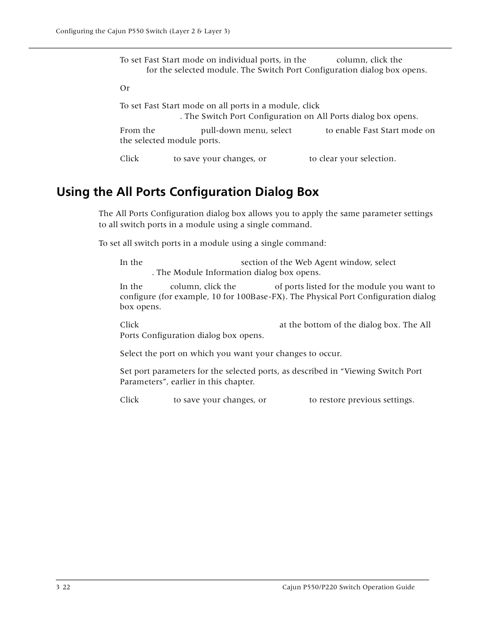 Using the all ports configuration dialog box -22, Using the all ports configuration dialog box | Lucent Technologies P550 User Manual | Page 68 / 335