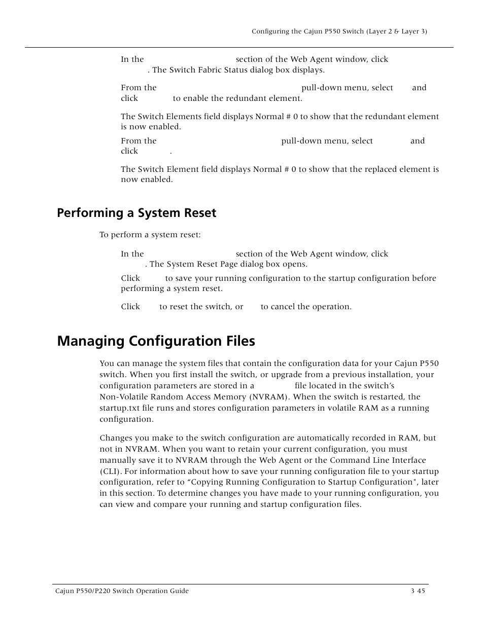 Performing a system reset, Managing configuration files, Performing a system reset -45 | Managing configuration files -45 | Lucent Technologies P550 User Manual | Page 91 / 335