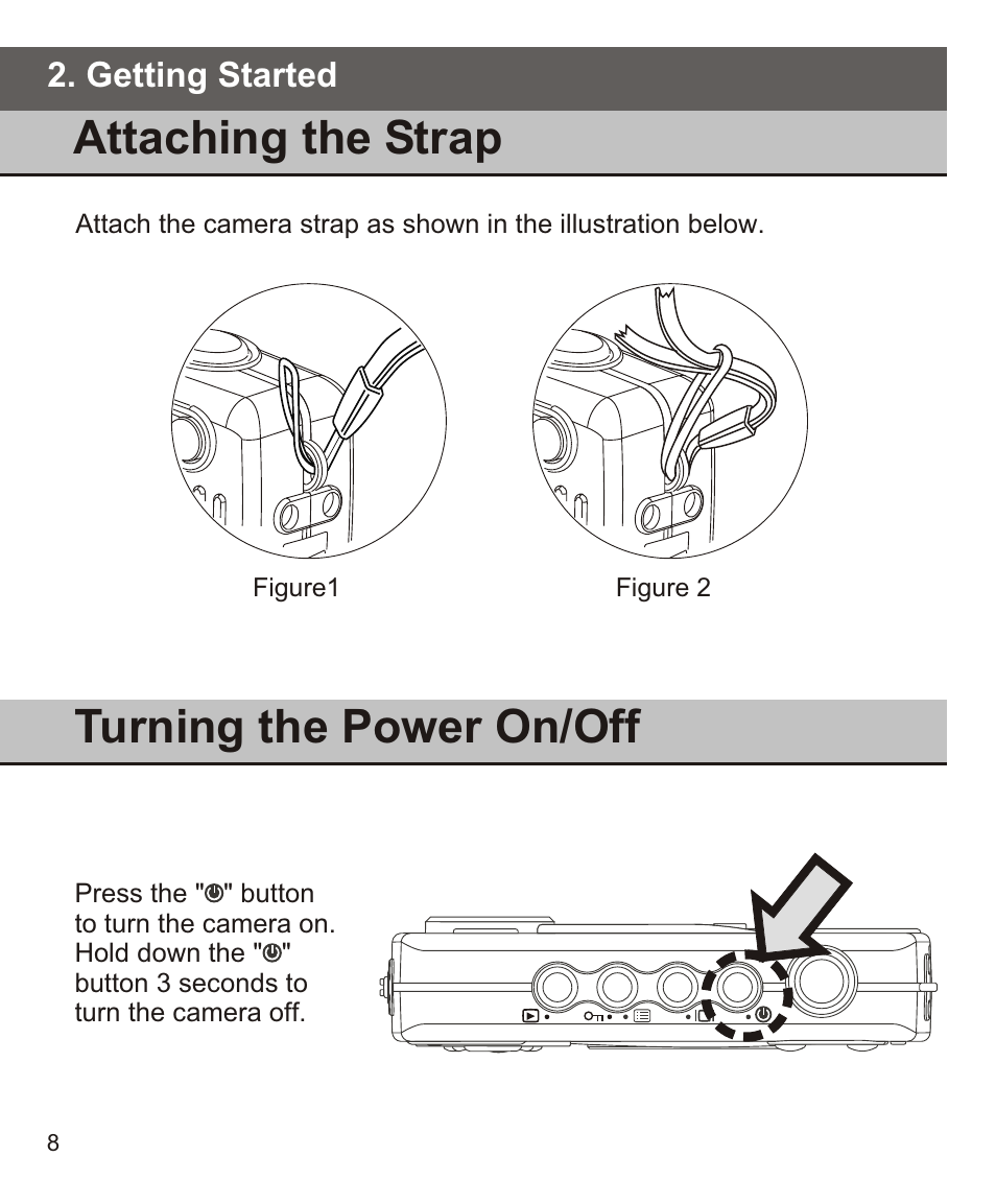Turning the power on/off, Attaching the strap | Largan EASY 200 User Manual | Page 14 / 58