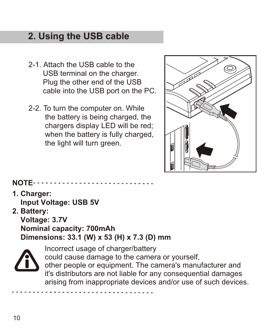 Using the usb cable | Largan EASY 200 User Manual | Page 16 / 58