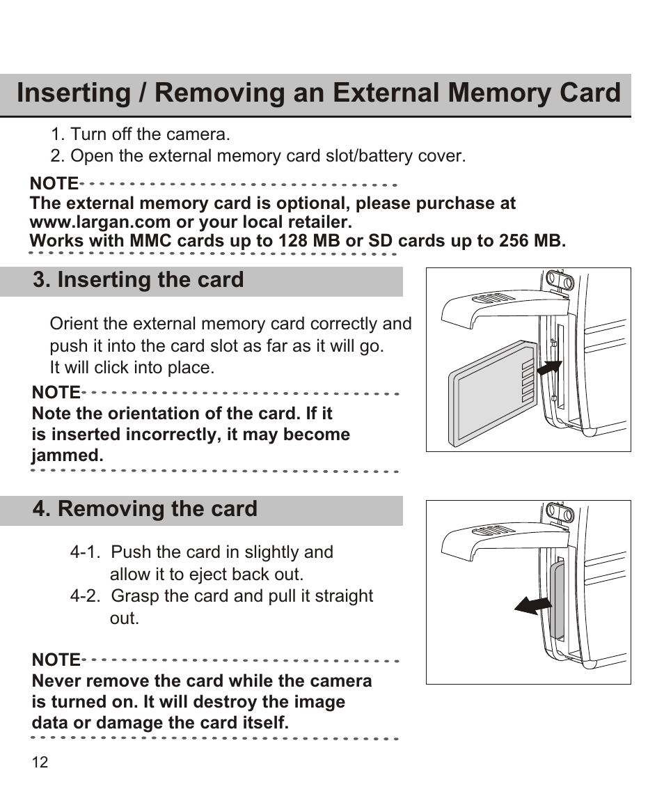 Inserting the card 4. removing the card | Largan EASY 200 User Manual | Page 18 / 58