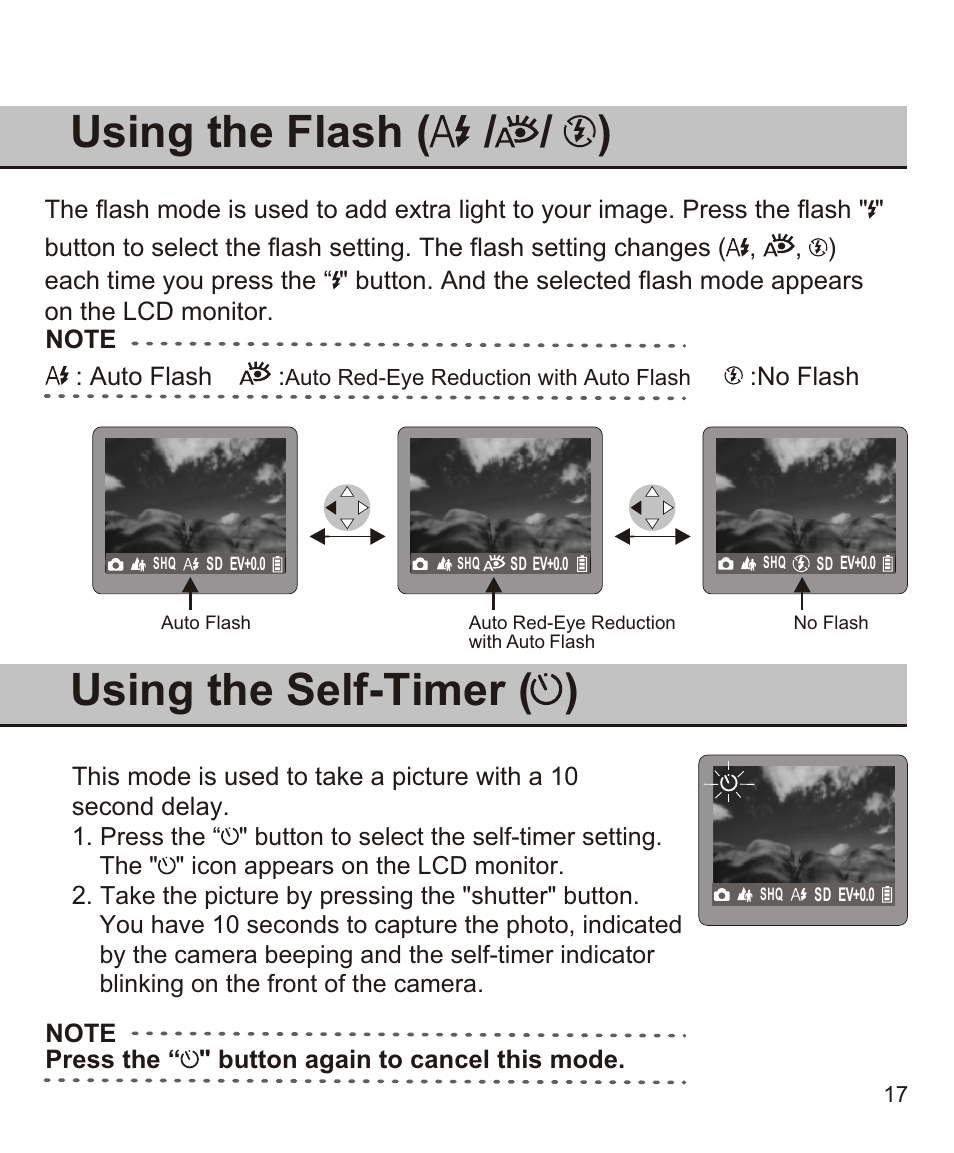 Using the flash ( / / ) using the self-timer ( ) | Largan EASY 200 User Manual | Page 23 / 58