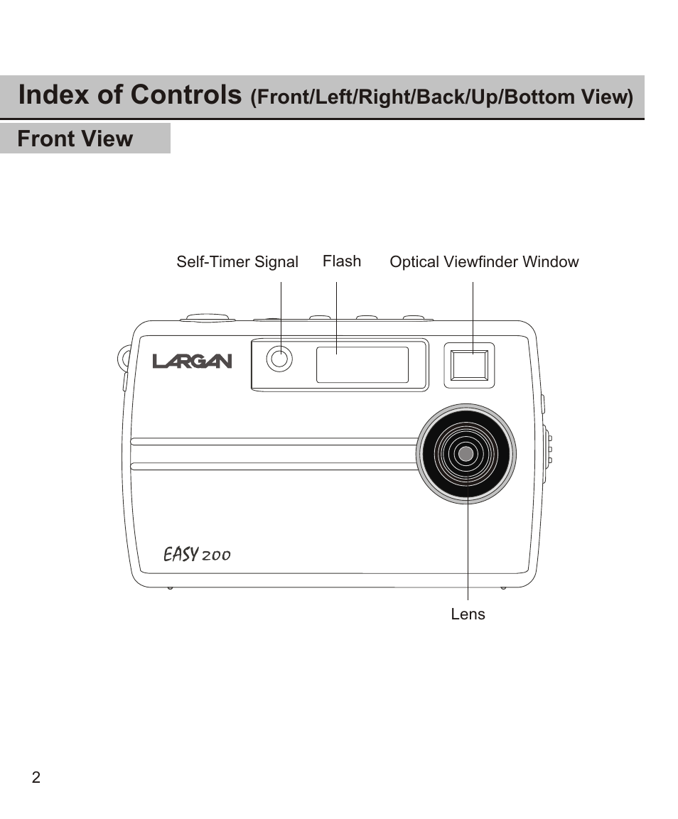 Index of controls, Front view | Largan EASY 200 User Manual | Page 8 / 58