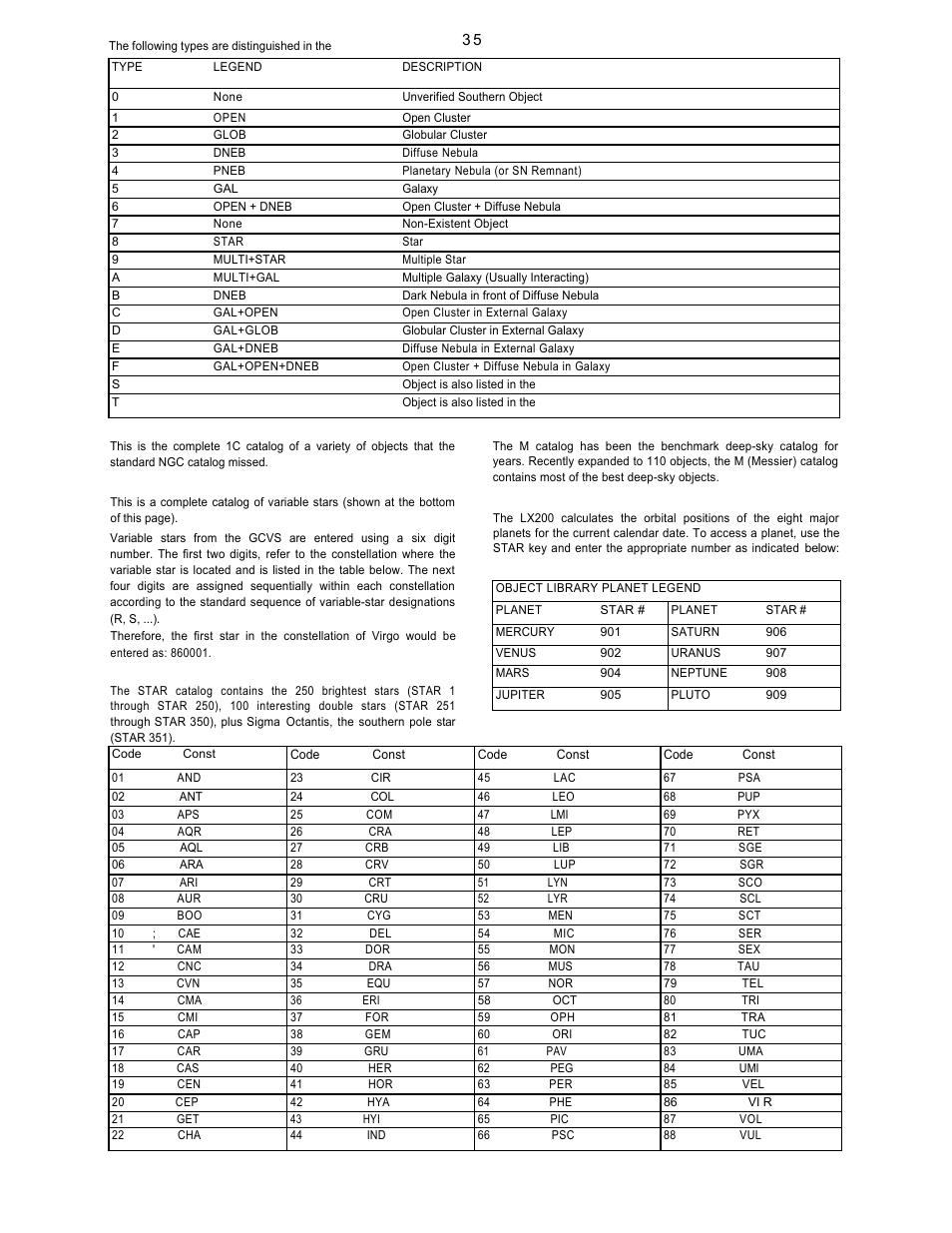D. 1c catalog, E. gcvs catalog, F. star catalog | G. m (messier) catalog, H. planet catalog | Leisure Time LX20 User Manual | Page 35 / 65