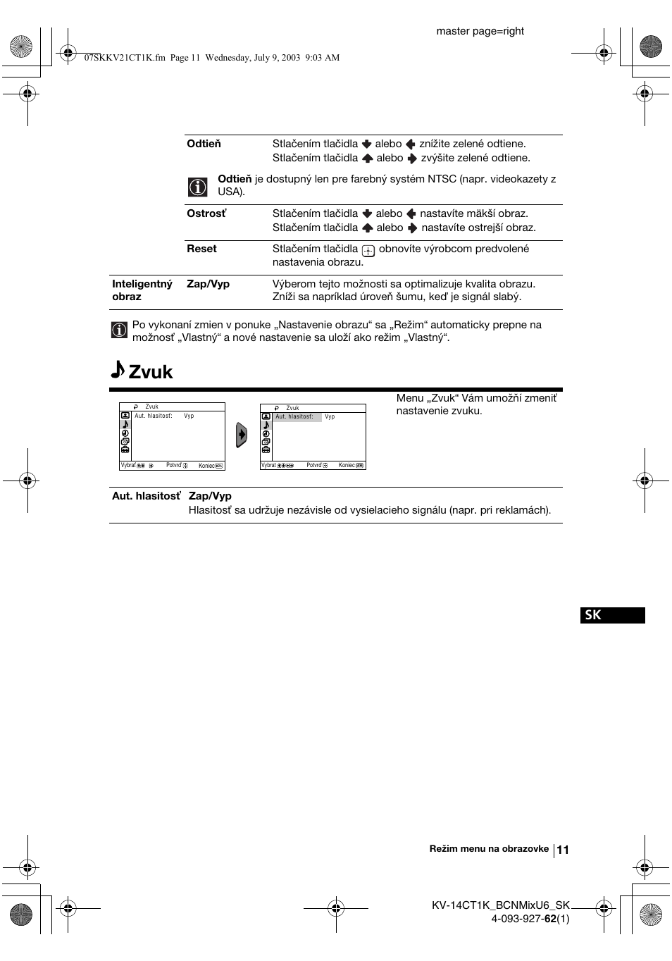 Zvuk | Sony KV-21CT1K  RU User Manual | Page 119 / 128