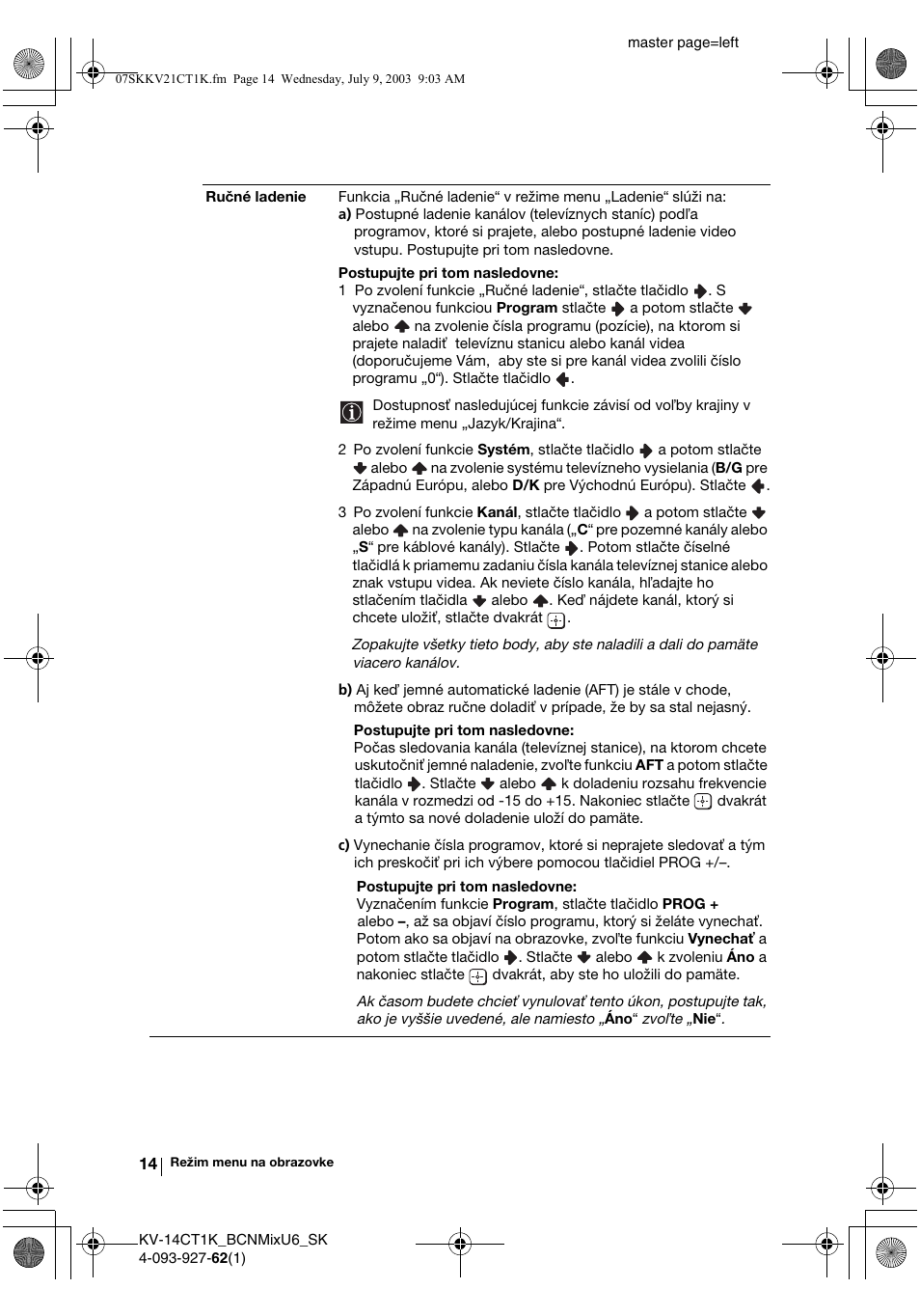 Sony KV-21CT1K  RU User Manual | Page 122 / 128