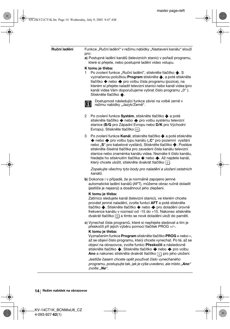 Sony KV-21CT1K  RU User Manual | Page 50 / 128
