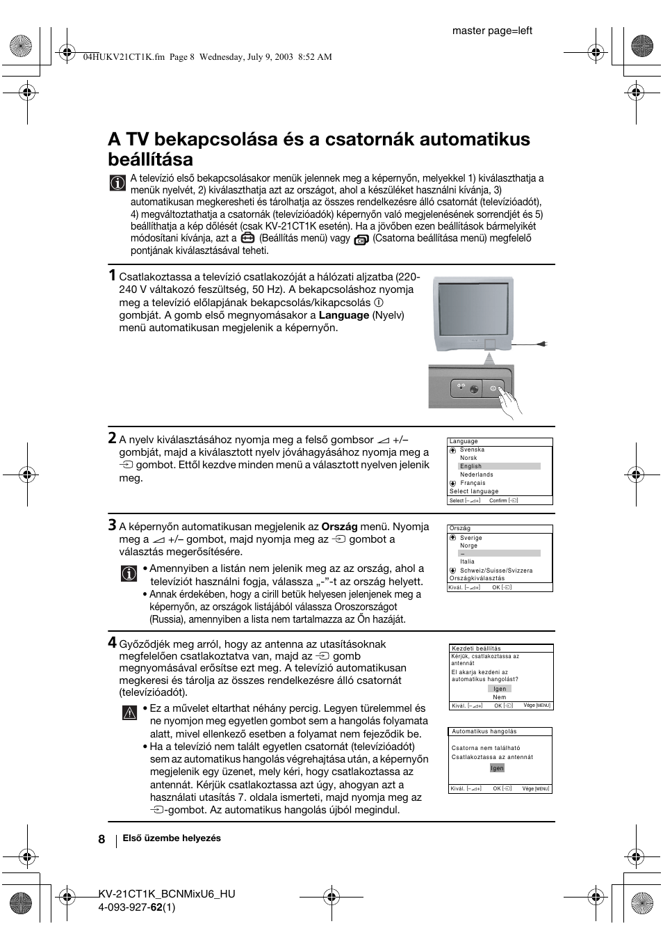 Master page=left | Sony KV-21CT1K  RU User Manual | Page 62 / 128