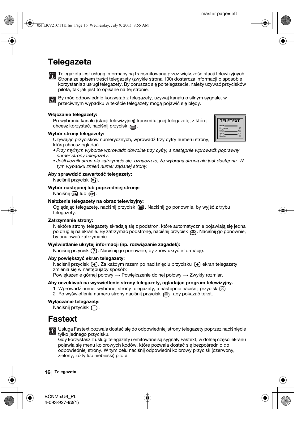 Telegazeta, Fastext | Sony KV-21CT1K  RU User Manual | Page 88 / 128