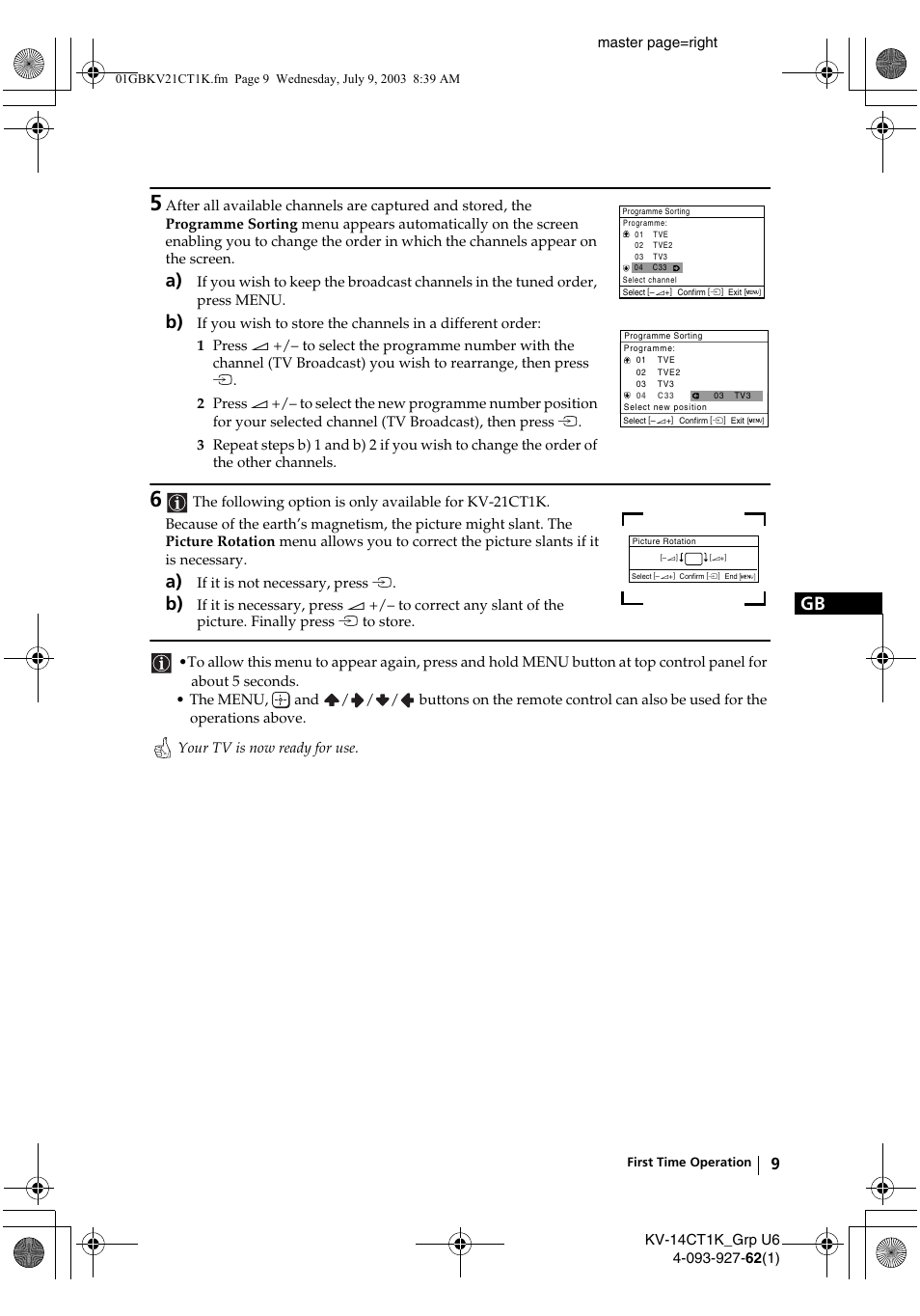 Sony KV-21CT1K  RU User Manual | Page 9 / 128