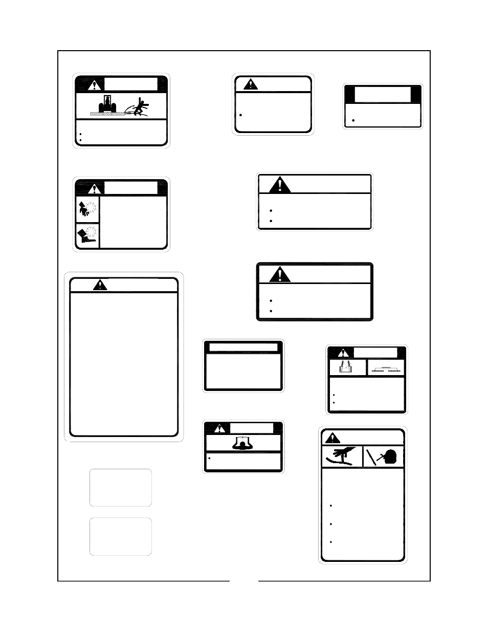 Caution, Notice, Arning | Danger, Warning, Dange, Peligro, Rotating driveline, Hazard, Do not operate shield missing | Locke TVM-5130 User Manual | Page 29 / 32