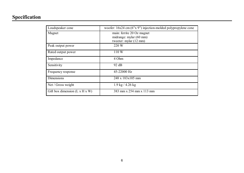 Specification | Hyundai H-CSJ693 User Manual | Page 6 / 11