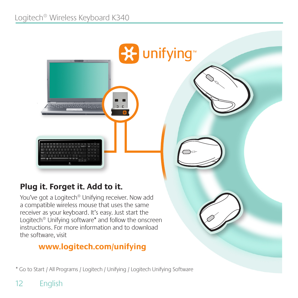 Logitech Wireless Keyboard K340 User Manual | Page 12 / 36