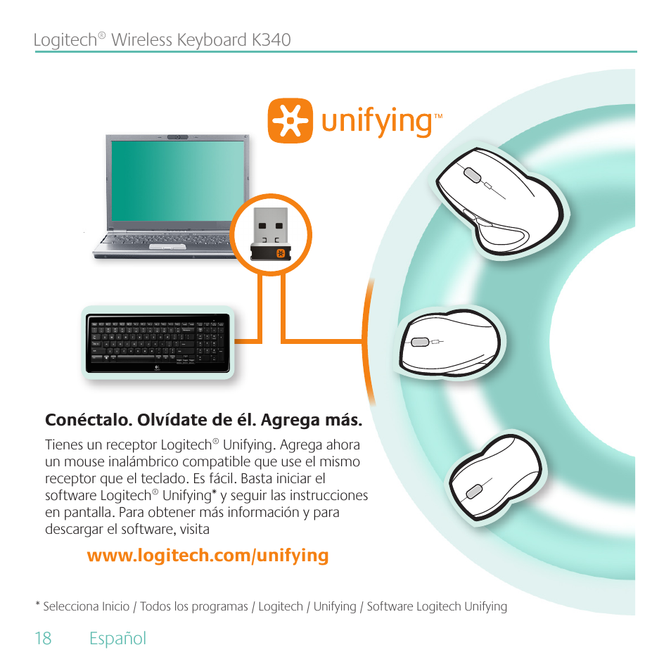 Logitech Wireless Keyboard K340 User Manual | Page 18 / 36