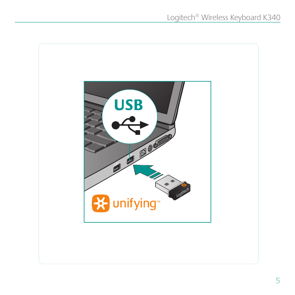 Logitech Wireless Keyboard K340 User Manual | Page 5 / 36