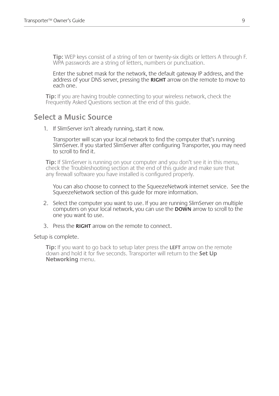 Select a music source | Logitech Transporter SE: Network Music Player 930-000011 User Manual | Page 11 / 40