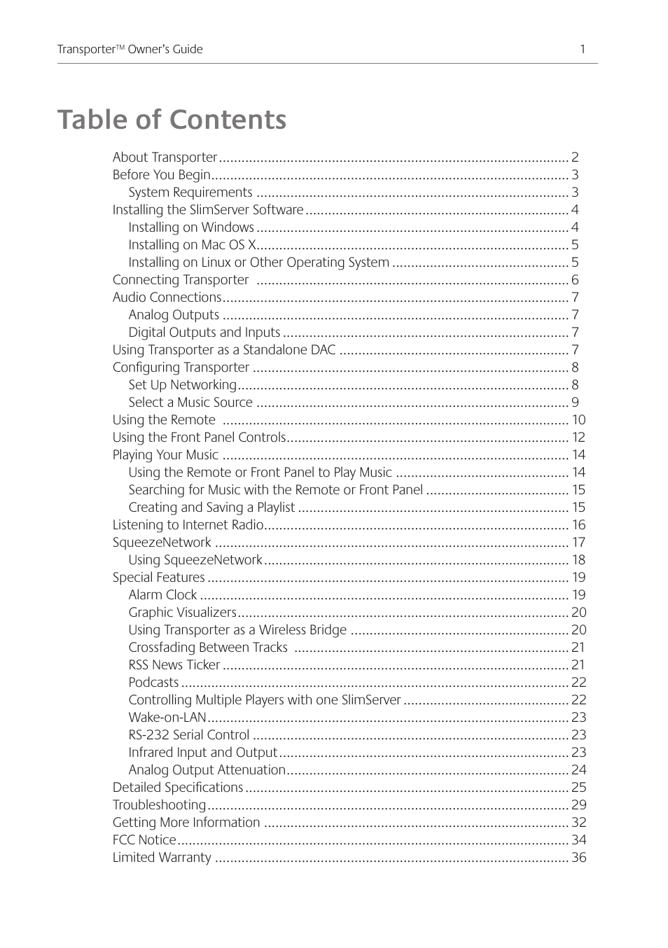 Logitech Transporter SE: Network Music Player 930-000011 User Manual | Page 3 / 40