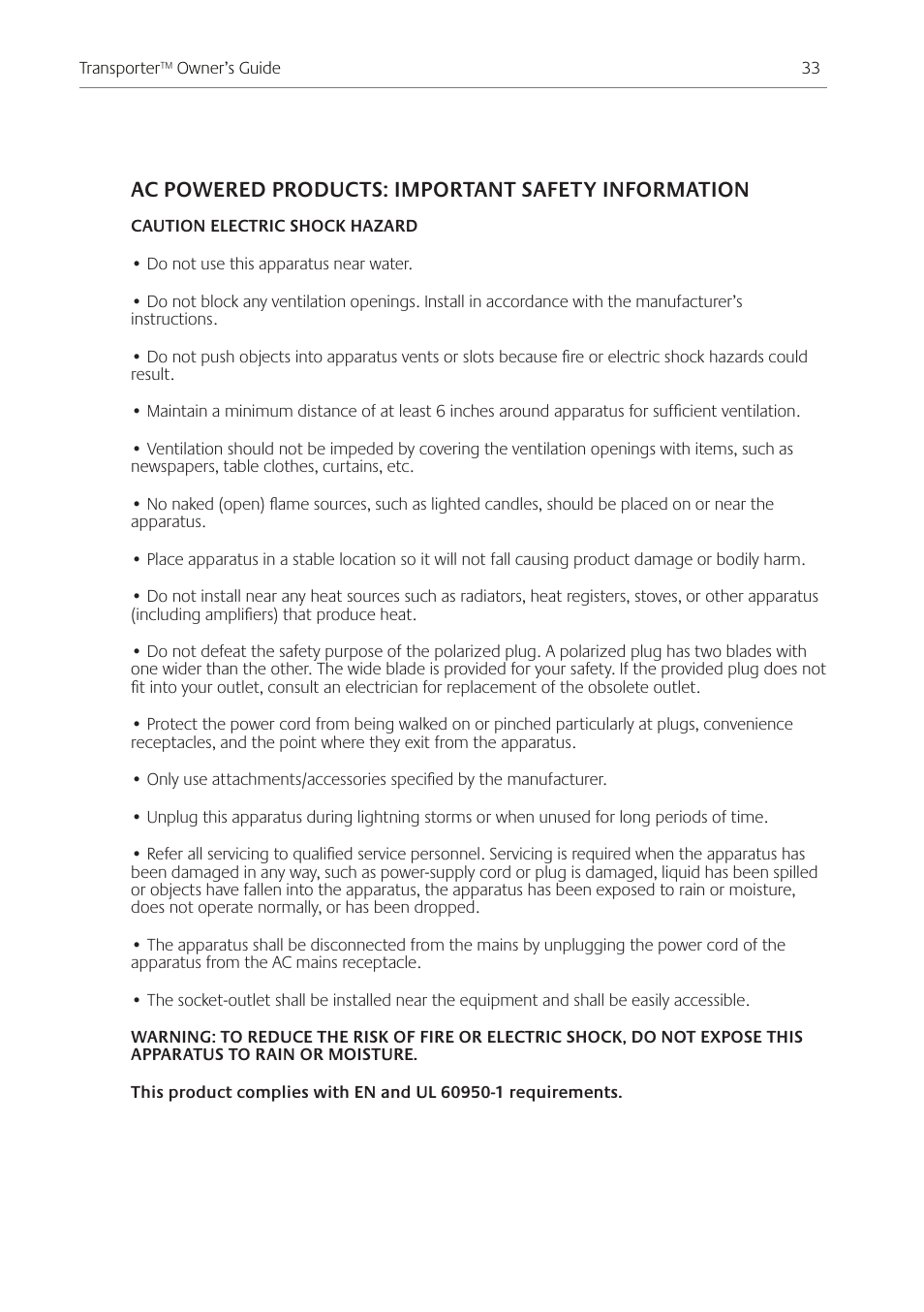 Ac powered products: important safety information | Logitech Transporter SE: Network Music Player 930-000011 User Manual | Page 35 / 40
