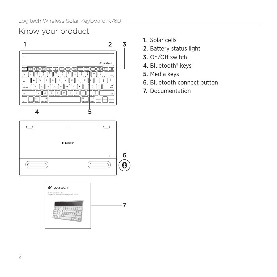 Know your product | Logitech K760 User Manual | Page 2 / 12
