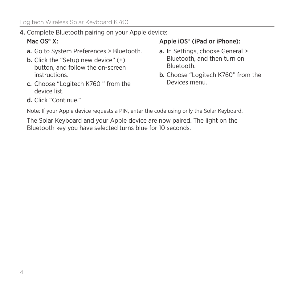 Logitech K760 User Manual | Page 4 / 12