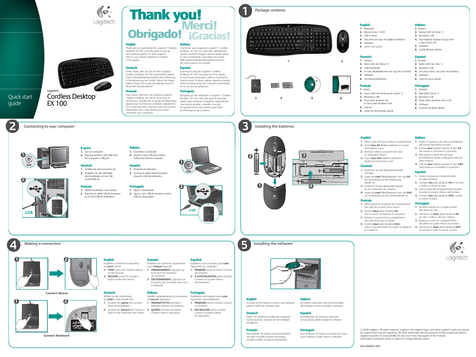 Logitech Cordless Desktop EX100 User Manual | 2 pages
