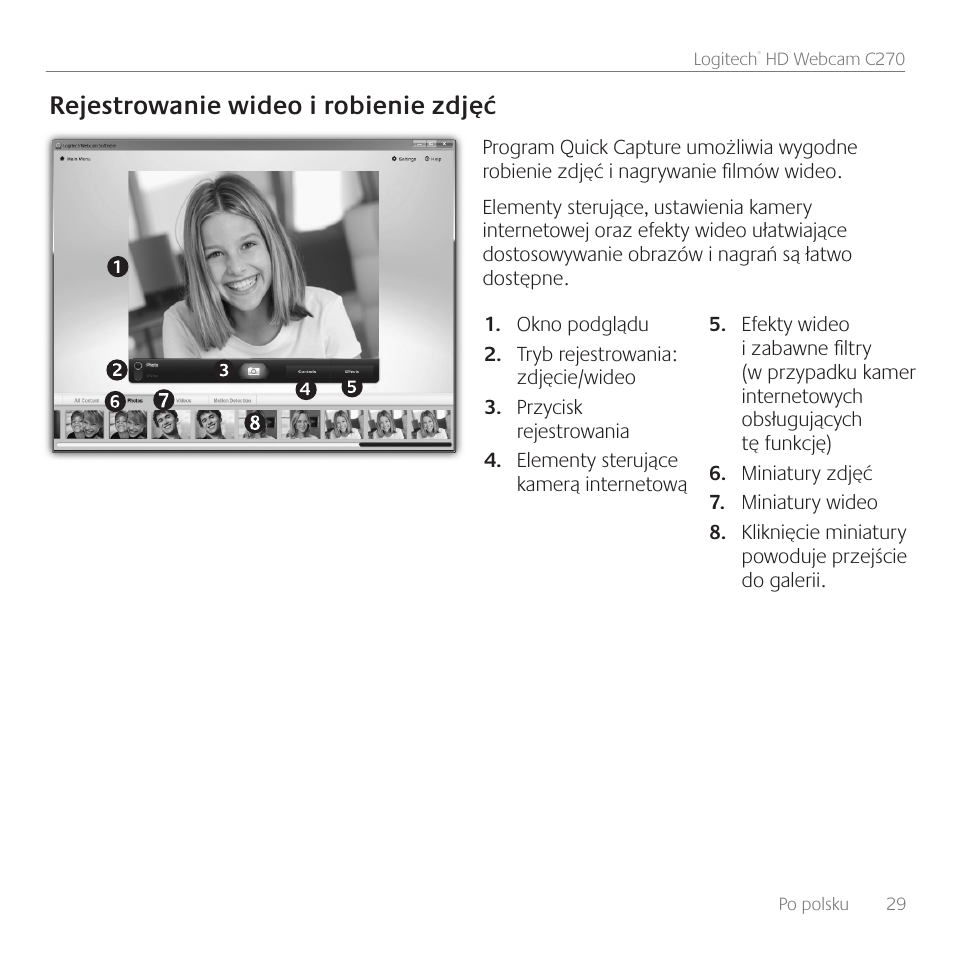 Rejestrowanie wideo i robienie zdjęć | Logitech C270 User Manual | Page 29 / 94