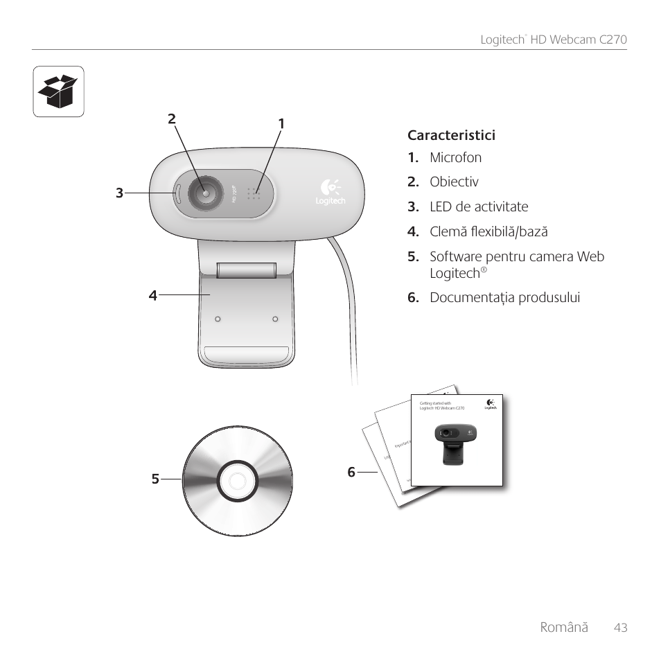 Română, 43 logitech, Hd webcam c270 | Logitech C270 User Manual | Page 43 / 94